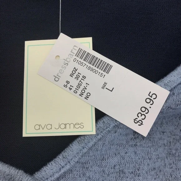 Ava James Color Block Blue V-Neck Sweater, NWT - Picture 5 of 7